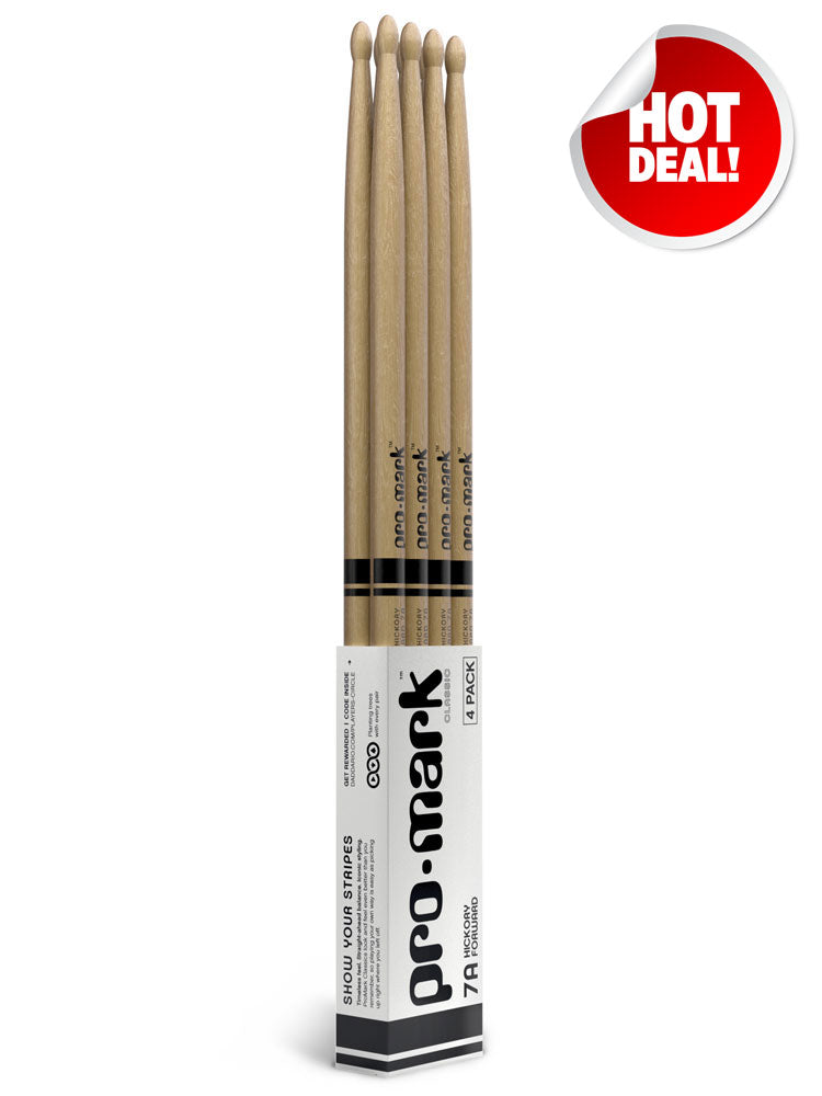 ProMark Classic Forward 7A Hickory Wood Tip Drum Sticks 4 pack