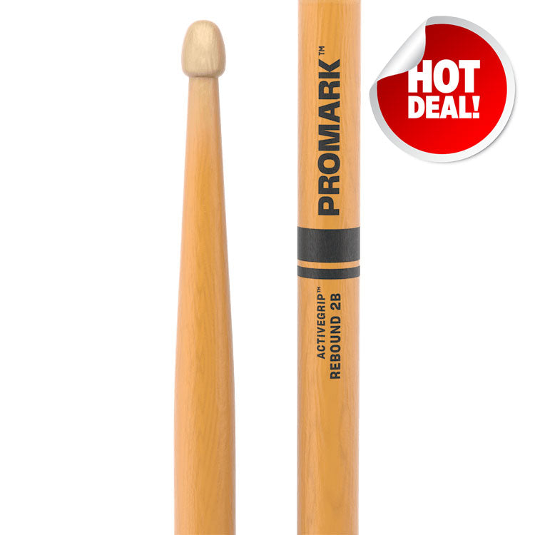 ProMark Rebound 2B ActiveGrip Clear Hickory Wood Tip Drum Sticks