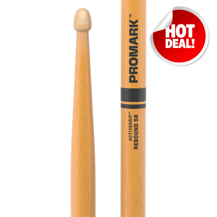 ProMark Rebound 5B ActiveGrip Clear Hickory Wood Tip Drum Sticks
