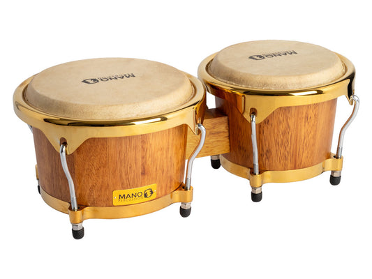 Mano Percussion 7-1/4" and 8-1/2" Bongos Natural with Gold Hoops