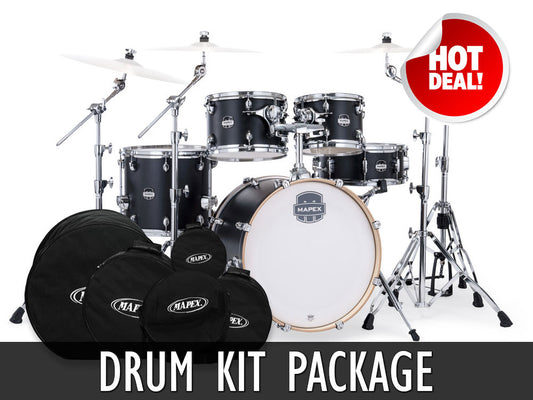 Mapex Mars Maple 20" 5 Piece Drum Kit with Drum Bags - Matte Black
