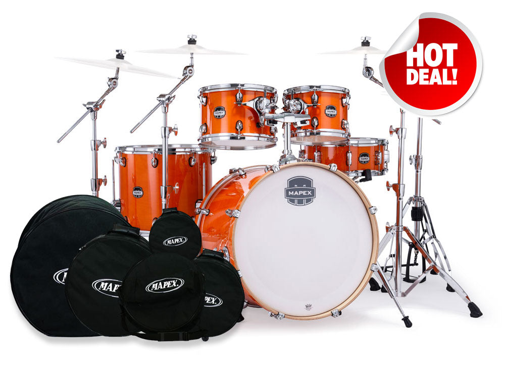 Mapex Mars Maple 22" 5 Piece Drum Kit with Drum Bags - Glossy Amber