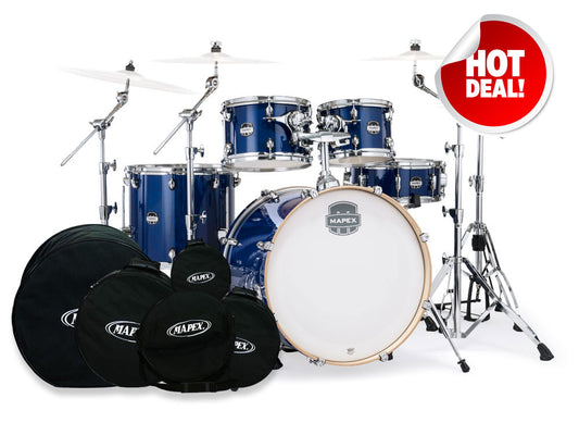 Mapex Mars Maple 22" 5 Piece Drum Kit with Drum Bags - Midnight Blue