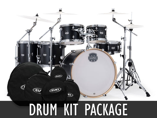 Mapex Mars Maple 22" 6 Piece Drum Kit with Drum Bags - Matte Black