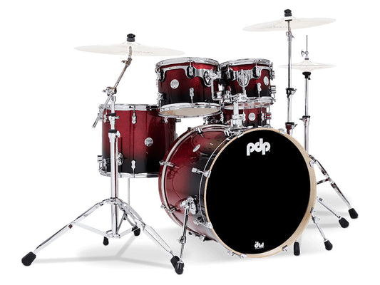 PDP Concept Maple Lacquer 22" 5 Piece Drum Kit - Red To Black Fade