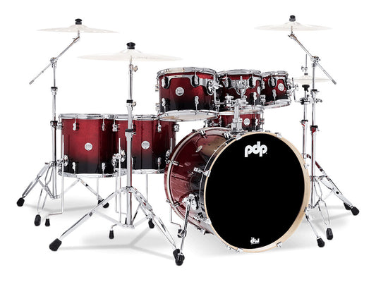 PDP Concept Maple Lacquer 22" 7 Piece Drum Kit - Red To Black Fade