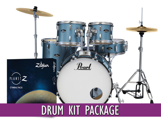 Pearl Roadshow X 20" Fusion 5 Piece Drum Kit with Zildjian Cymbals! - Aqua Blue Glitter