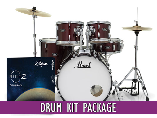 Pearl Roadshow X 20" Fusion 5 Piece Drum Kit with Zildjian Cymbals! - Red Wine