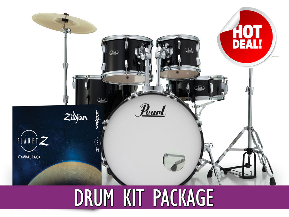 Pearl Roadshow X 20" Fusion 5 Piece Drum Kit with Zildjian Cymbals! - Jet Black