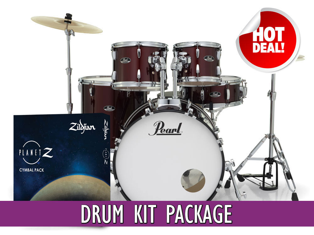 Pearl Roadshow X 20" Fusion 5 Piece Drum Kit with Zildjian Cymbals! - Red Wine