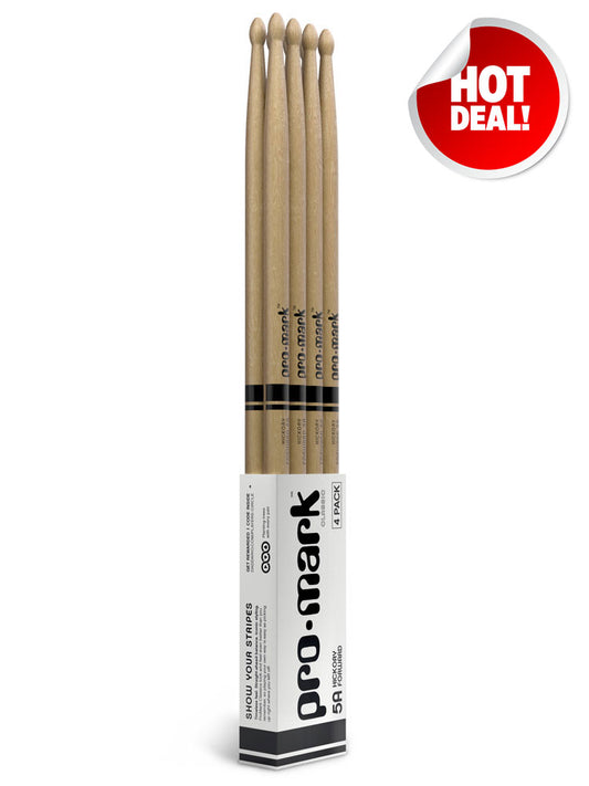 ProMark Classic Forward 5A Hickory Wood Tip Drum Sticks 4 pack