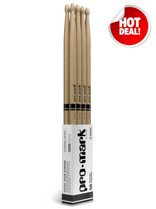 ProMark Classic Forward 5B Hickory Wood Tip Drum Sticks 4 pack